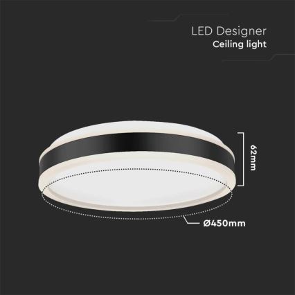 LED Плафониера LED/24W/230V 4000K Ø 45 см черен