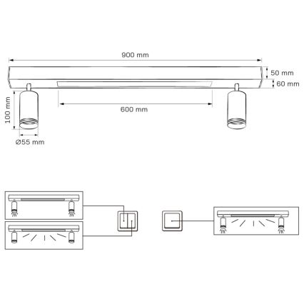 LED Плафониера ПАРИЖ LED/24W/230V + 2xGU10/10W черен