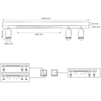 LED Плафониера ПАРИЖ LED/24W/230V + 3xGU10/10W черен