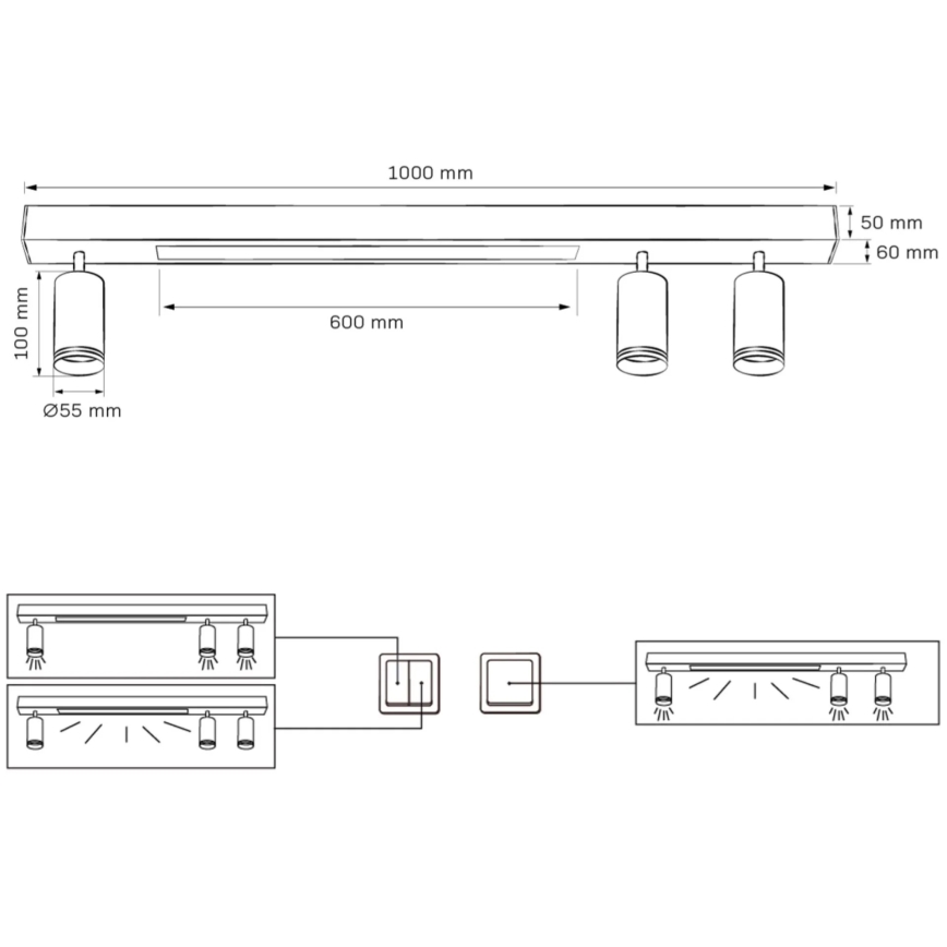LED Плафониера ПАРИЖ LED/24W/230V + 3xGU10/10W черен