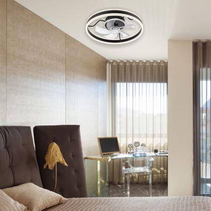 LED Димируем плафон с вентилатор APOLLO LED/38W/230V черен + дистанционно управление