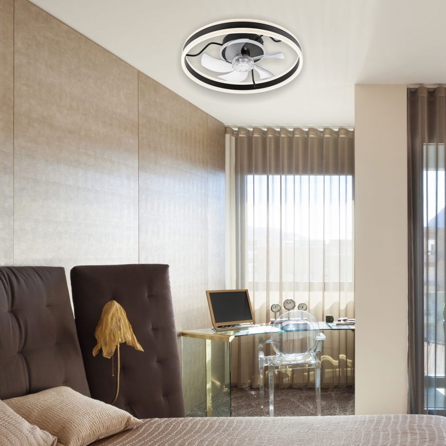 LED Димируем плафон с вентилатор APOLLO LED/38W/230V черен + дистанционно управление