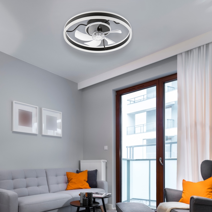 LED Димируем плафон с вентилатор APOLLO LED/38W/230V черен + дистанционно управление