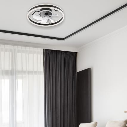 LED Димируем плафон с вентилатор APOLLO LED/38W/230V черен + дистанционно управление