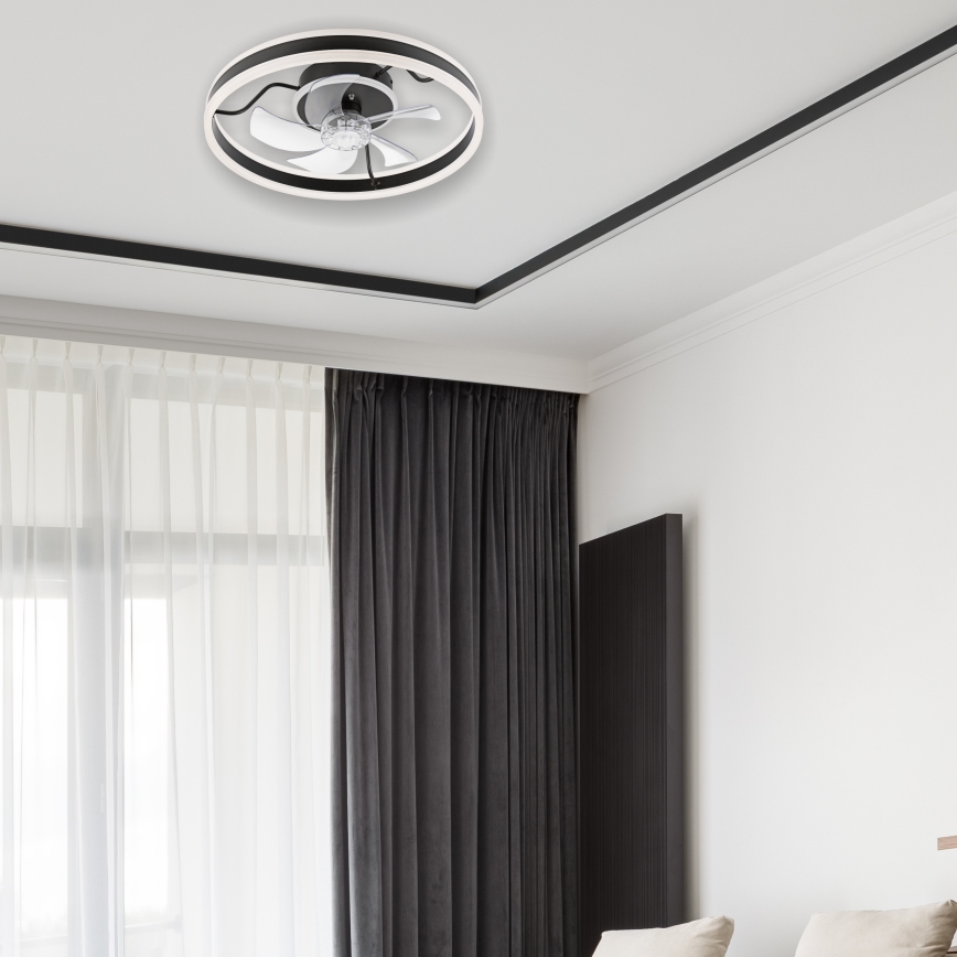 LED Димируем плафон с вентилатор APOLLO LED/38W/230V черен + дистанционно управление