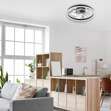 LED Димируем плафон с вентилатор APOLLO LED/38W/230V черен + дистанционно управление