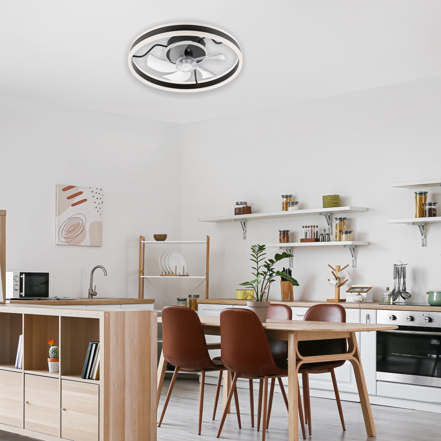LED Димируем плафон с вентилатор APOLLO LED/38W/230V черен + дистанционно управление