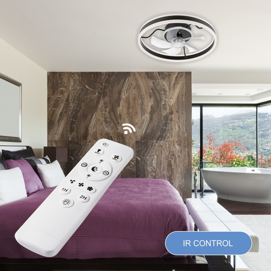 LED Димируем плафон с вентилатор APOLLO LED/38W/230V черен + дистанционно управление