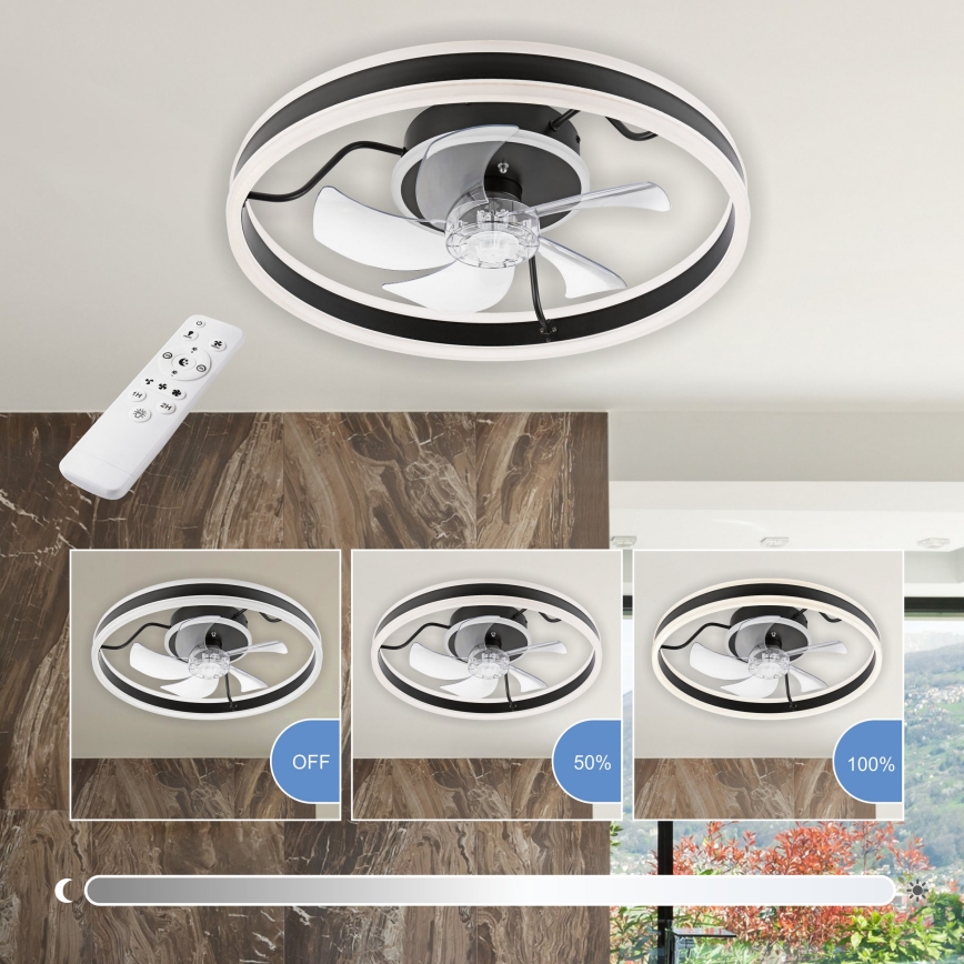 LED Димируем плафон с вентилатор APOLLO LED/38W/230V черен + дистанционно управление