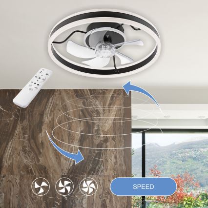 LED Димируем плафон с вентилатор APOLLO LED/38W/230V черен + дистанционно управление