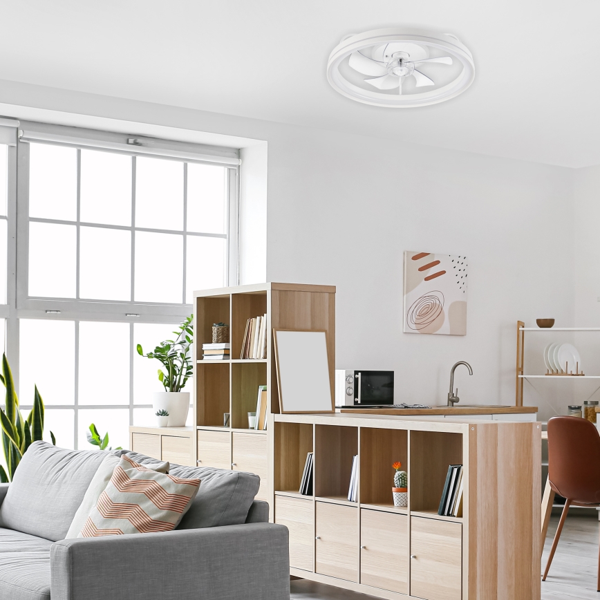LED Димируем плафон с вентилатор FARGO LED/37W/230V бял + дистанционно управление