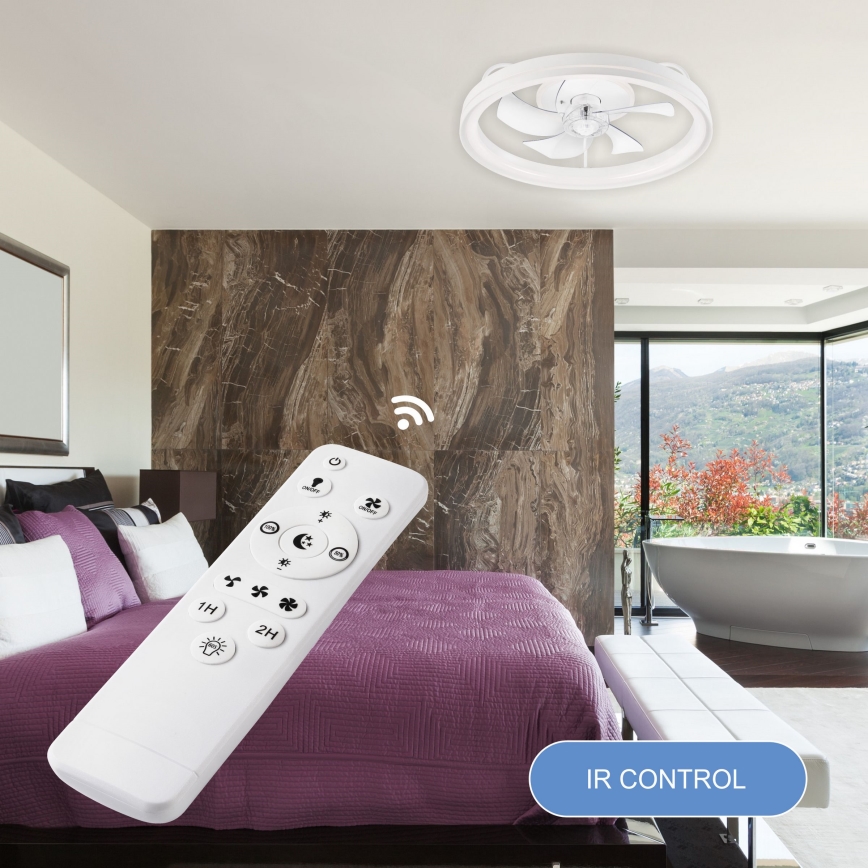 LED Димируем плафон с вентилатор FARGO LED/37W/230V бял + дистанционно управление