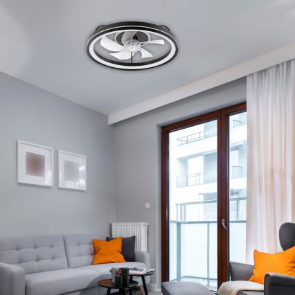 LED Димируем плафон с вентилатор FARGO LED/37W/230V черен + дистанционно управление