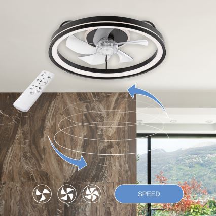 LED Димируем плафон с вентилатор FARGO LED/37W/230V черен + дистанционно управление