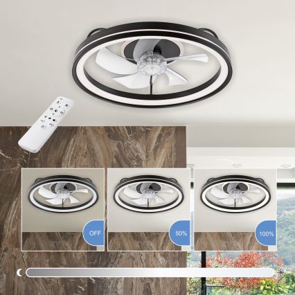 LED Димируем плафон с вентилатор FARGO LED/37W/230V черен + дистанционно управление