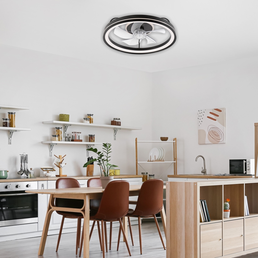 LED Димируем плафон с вентилатор FARGO LED/37W/230V черен + дистанционно управление