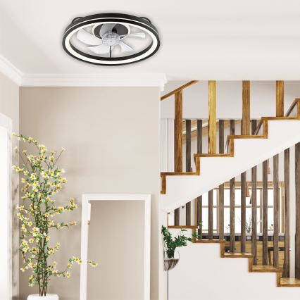 LED Димируем плафон с вентилатор FARGO LED/37W/230V черен + дистанционно управление