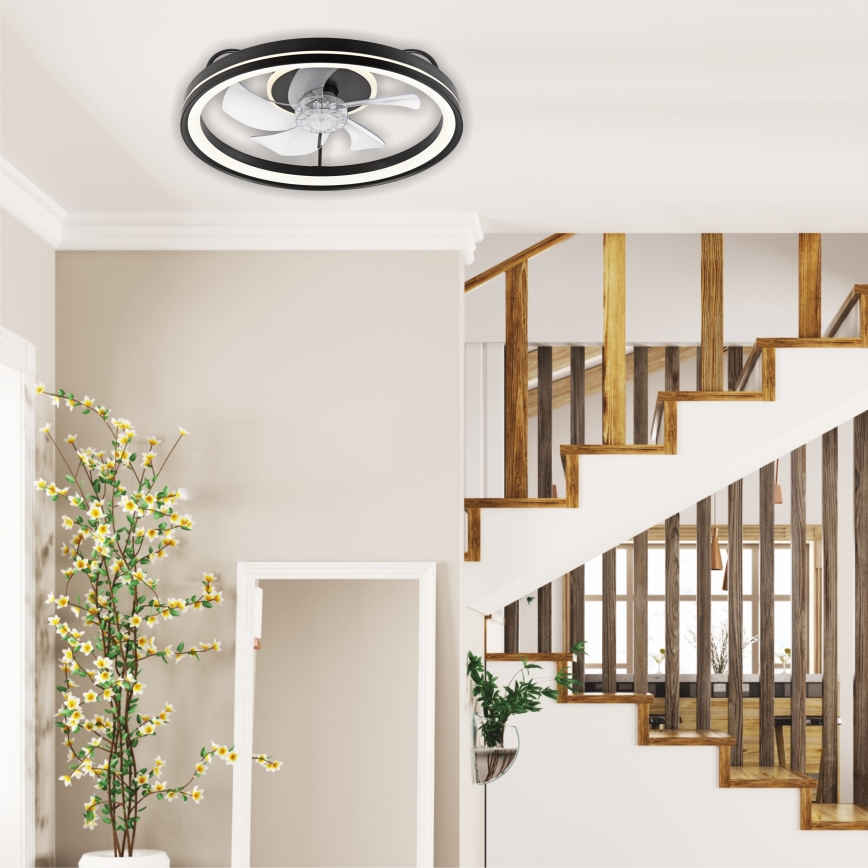 LED Димируем плафон с вентилатор FARGO LED/37W/230V черен + дистанционно управление