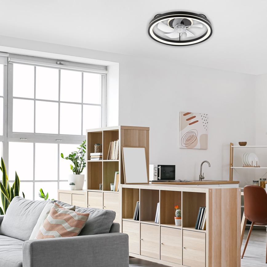 LED Димируем плафон с вентилатор FARGO LED/37W/230V черен + дистанционно управление