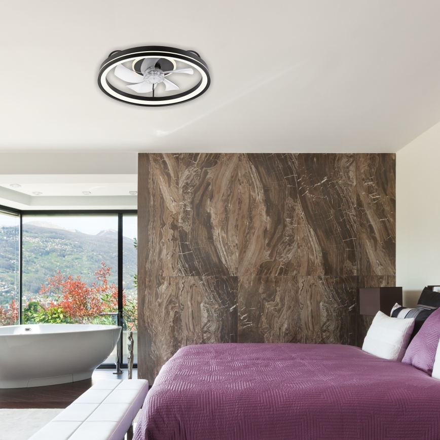 LED Димируем плафон с вентилатор FARGO LED/37W/230V черен + дистанционно управление