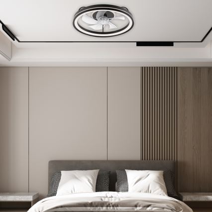 LED Димируем плафон с вентилатор FARGO LED/37W/230V черен + дистанционно управление