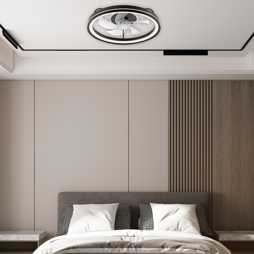 LED Димируем плафон с вентилатор FARGO LED/37W/230V черен + дистанционно управление