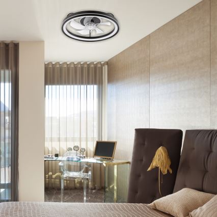 LED Димируем плафон с вентилатор FARGO LED/37W/230V черен + дистанционно управление