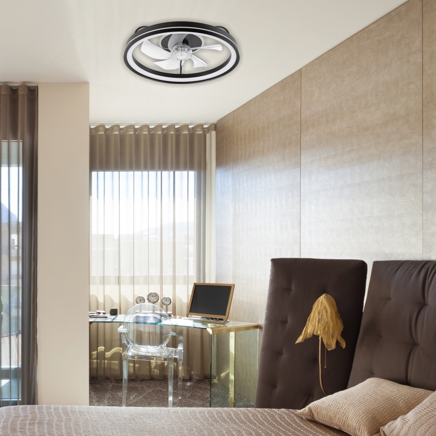 LED Димируем плафон с вентилатор FARGO LED/37W/230V черен + дистанционно управление