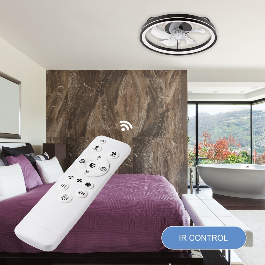 LED Димируем плафон с вентилатор FARGO LED/37W/230V черен + дистанционно управление