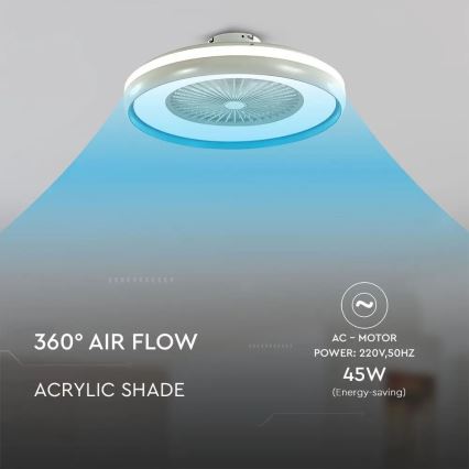 LED Плафониера с вентилатор LED/45W/230V 3000/4000/6500K син + дистанционно управление