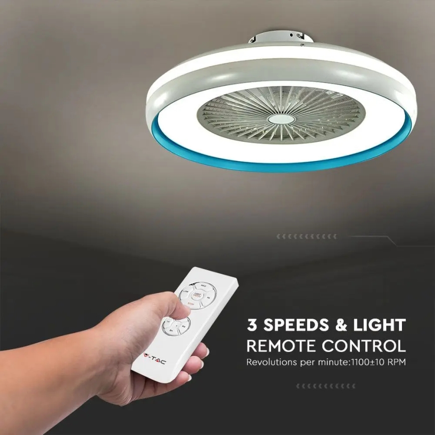 LED Плафониера с вентилатор LED/45W/230V 3000/4000/6500K син + дистанционно управление