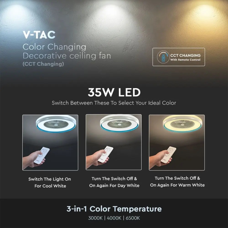 LED Плафониера с вентилатор LED/45W/230V 3000/4000/6500K син + дистанционно управление