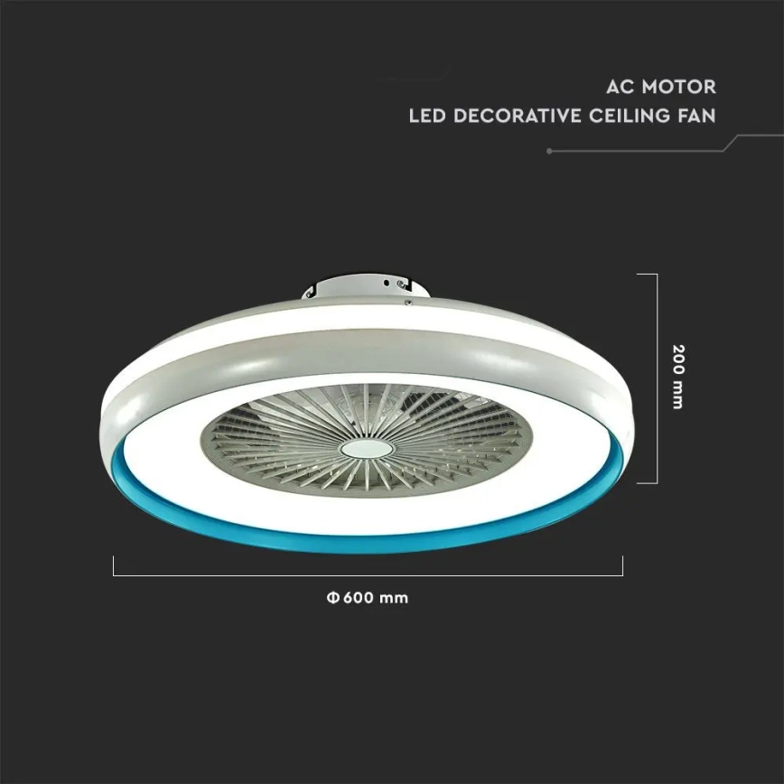 LED Плафониера с вентилатор LED/45W/230V 3000/4000/6500K син + дистанционно управление