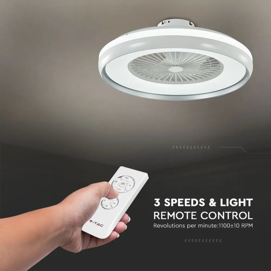 LED Плафониера с вентилатор LED/45W/230V 3000/4000/6500K сив + дистанционно управление