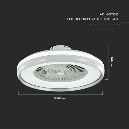 LED Плафониера с вентилатор LED/45W/230V 3000/4000/6500K сив + дистанционно управление