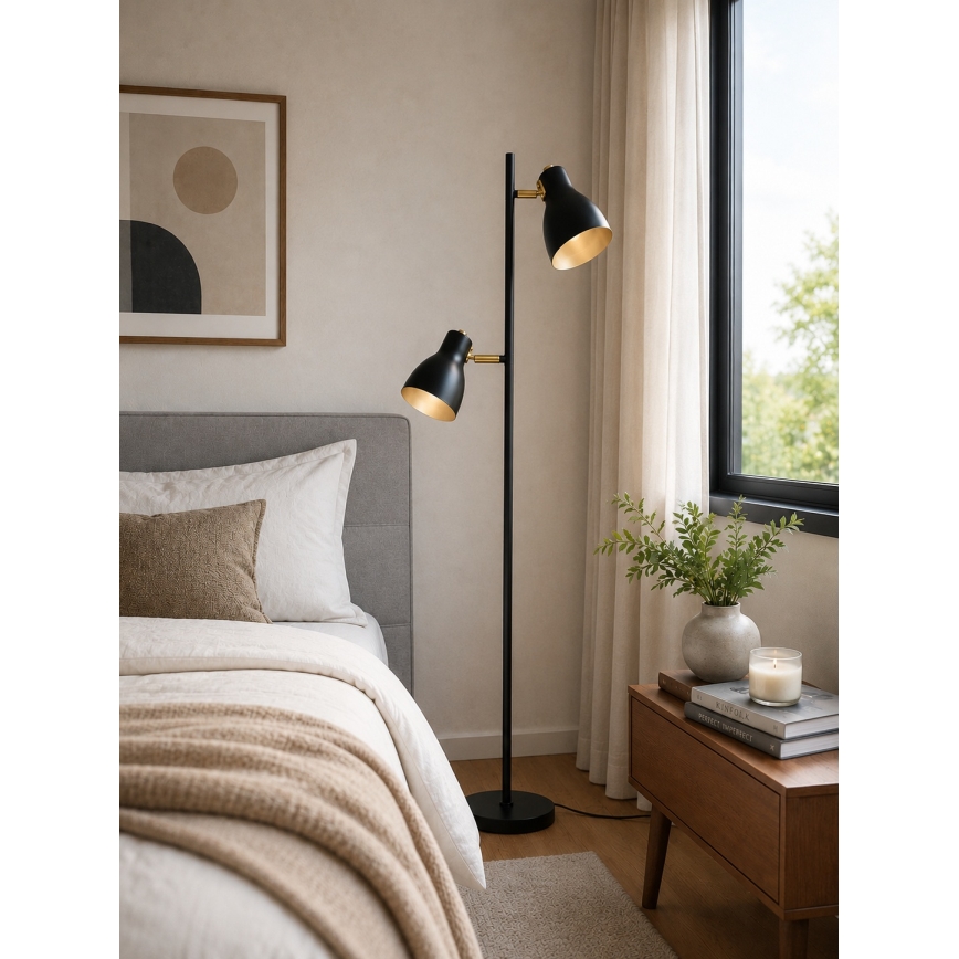 LED подова лампа 2xE27/7W/230V 2700K черна