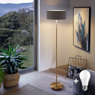 LED подова лампа TUNJA 1xE27/20W/230V диам. 38 см, златиста/кафява
