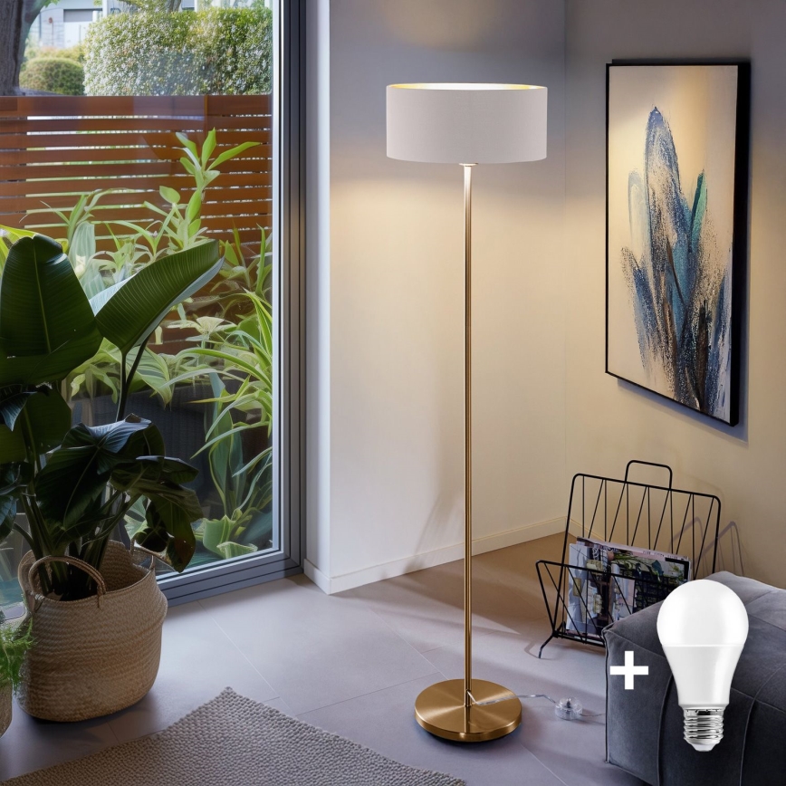 LED подова лампа TUNJA 1xE27/20W/230V, диаметър 38 см, златна/бяла