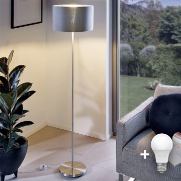 LED подова лампа TUNJA 1xE27/20W/230V Ø 30 см матиран хром/сива