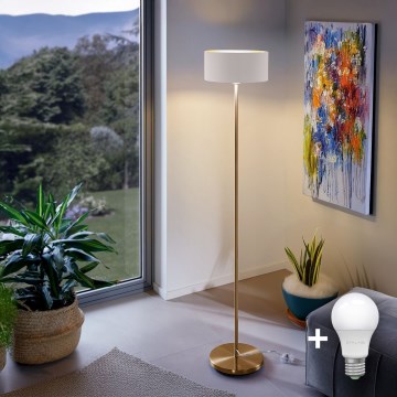 LED подова лампа TUNJA 1xE27/20W/230V Ø 30 см златиста/бяла