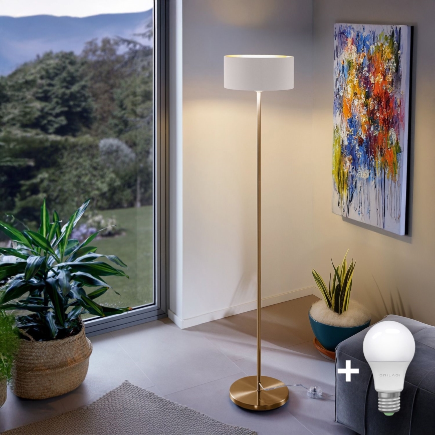 LED подова лампа TUNJA 1xE27/20W/230V Ø 30 см златиста/бяла