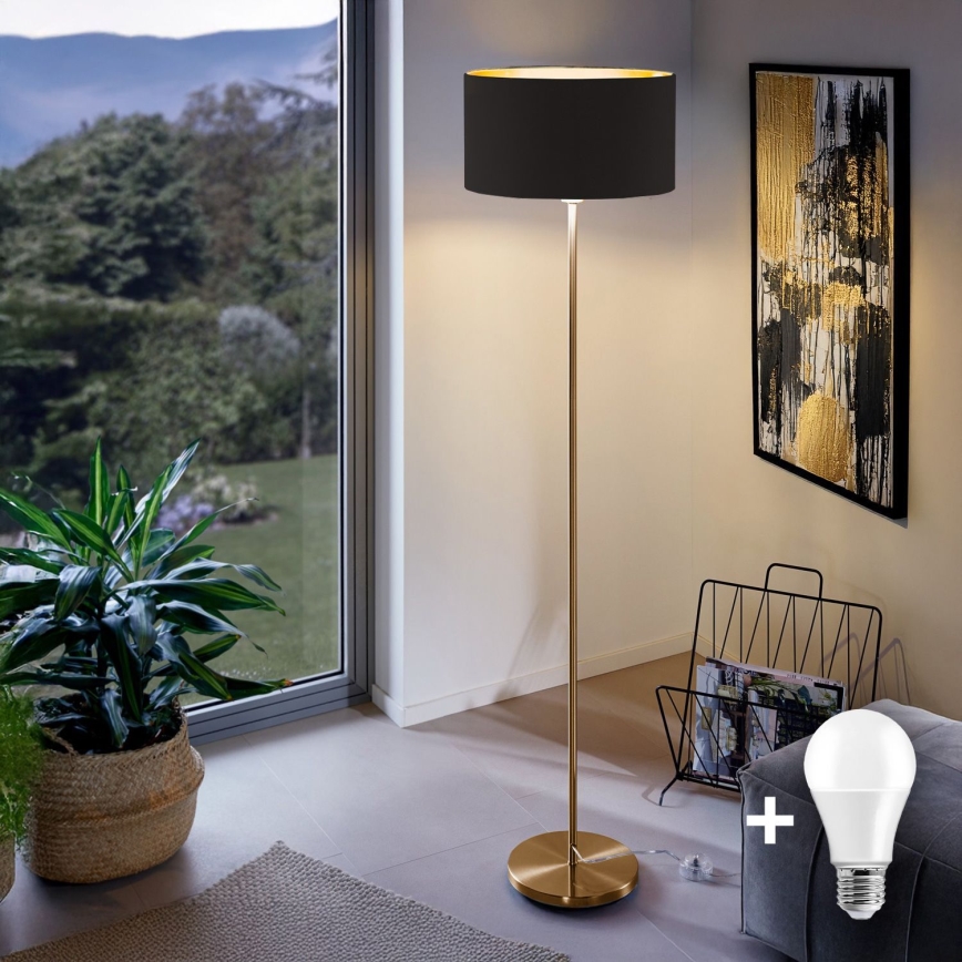 LED подова лампа TUNJA 1xE27/20W/230V Ø 38 см златиста/черна