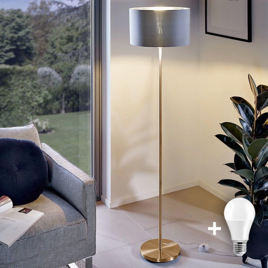 LED подова лампа TUNJA — 1 x E27, 20 W, 230 V, Ø 38 см, златна/сива