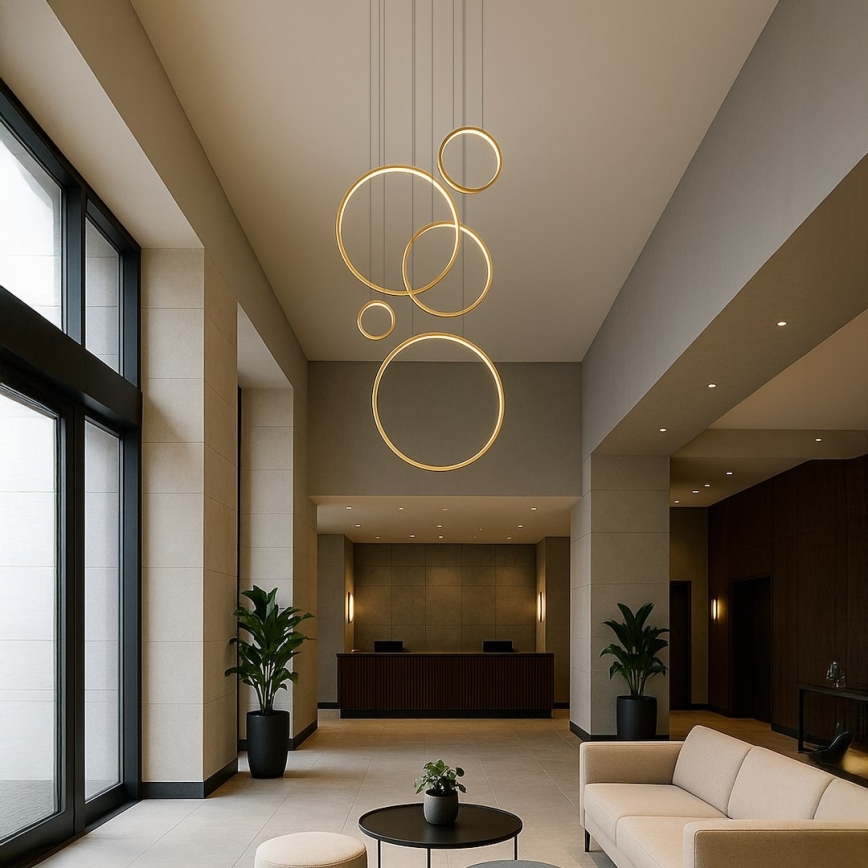 LED полилей на стоманено въже SATURNO LED/100W/230V златен