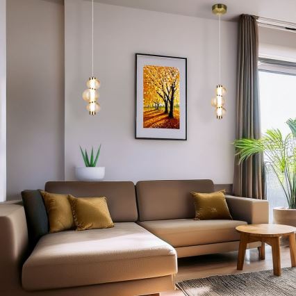 LED полилей на кабел BOLLA LED/12W/230V Ø 16 cm златист/димно бежово