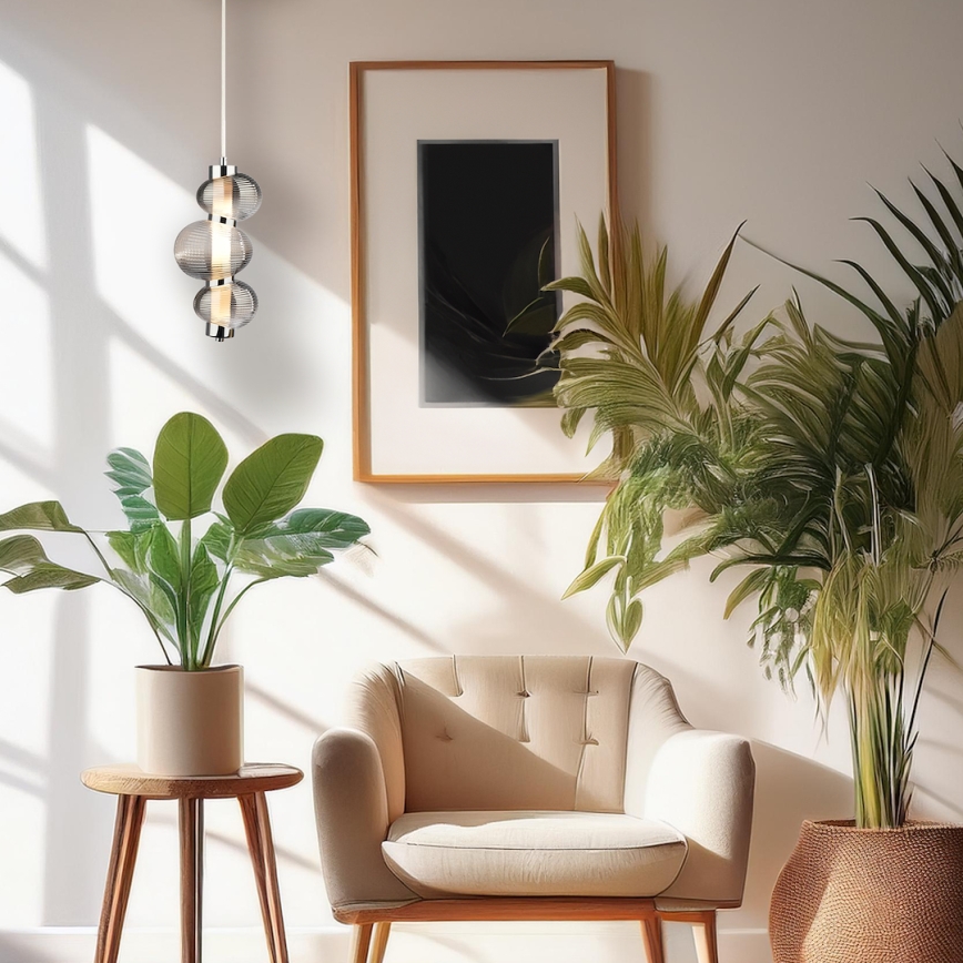 LED полилей на кабел BOLLA LED/12W/230V Ø 16 см гланцов хром/димчато сив