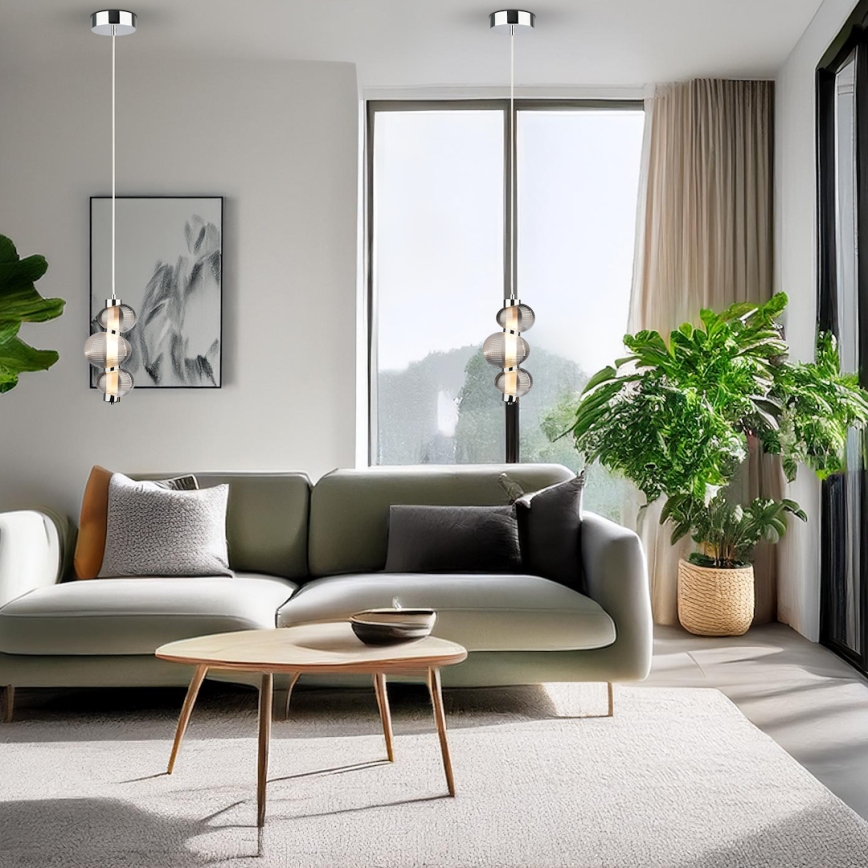 LED полилей на кабел BOLLA LED/12W/230V Ø 16 см гланцов хром/димчато сив