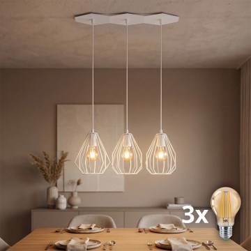 LED полилей на кабел BRYLANT 3xE27/60W/230V бял