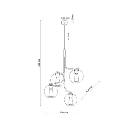 LED полилей на кабел CESAR 4xE27/15W/230V черен/опушено сиво