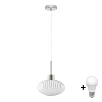 LED полилей на кабел HARMA 1xE27/60W/230V диаметър 25 см матов хром/бял